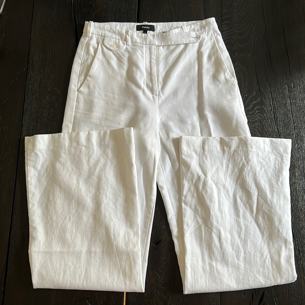 Theory Cotton linen blend high waist wide leg pants